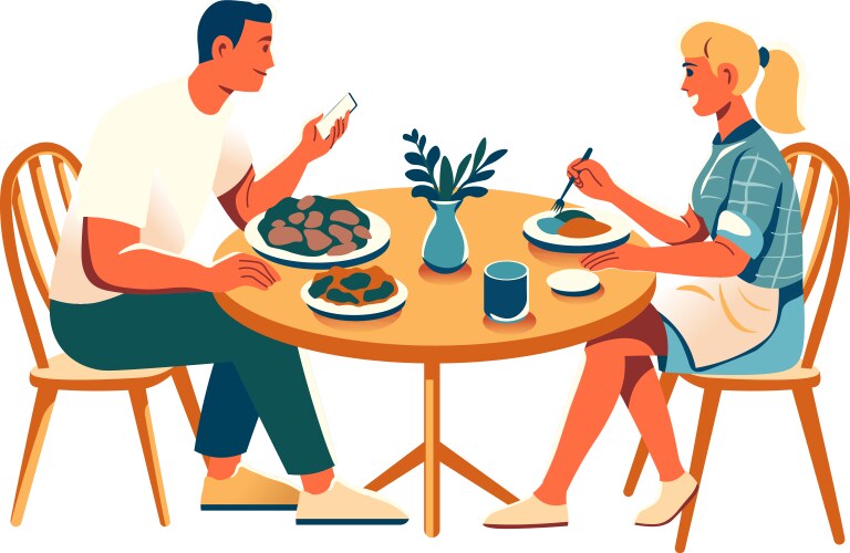 Dining couple at the table vector image