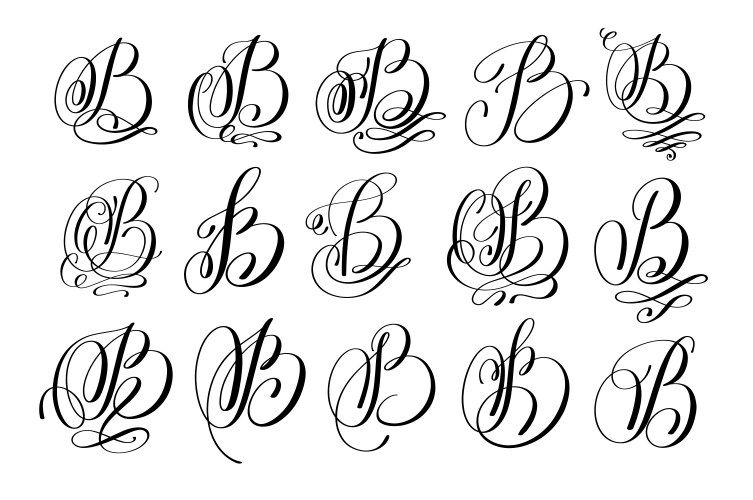 Calligraphy lettering script font b set vector image