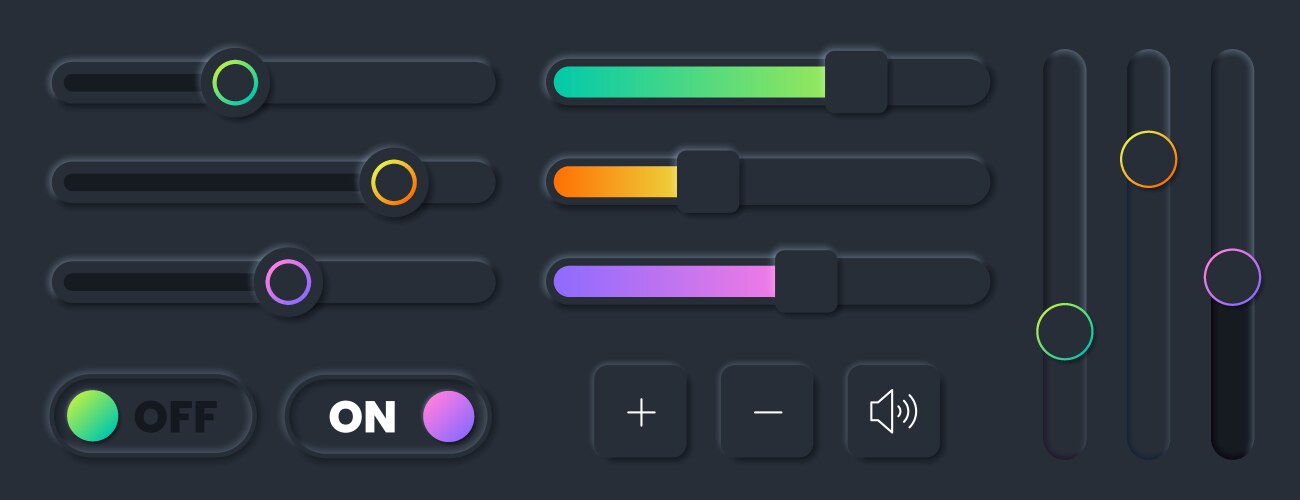 Scroll bars set brightness sliders turn vector image