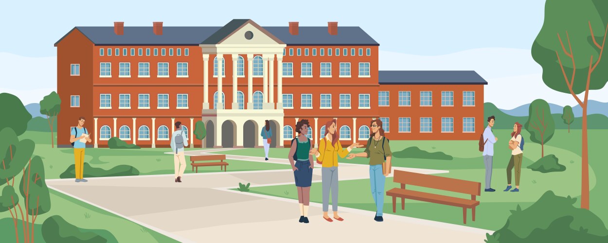 University collage school building with students vector image