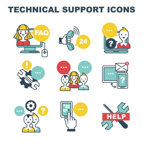 Technical support icons faq and online help call vector image