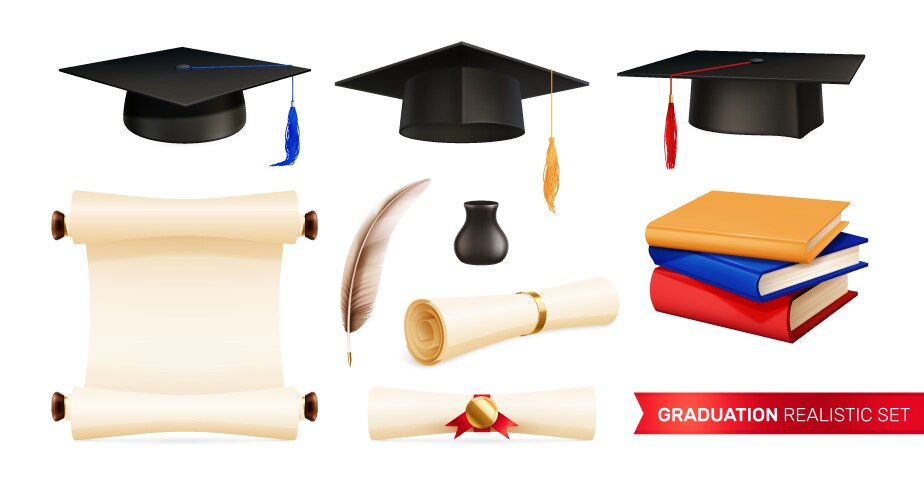 Graduation realistic academic set vector image