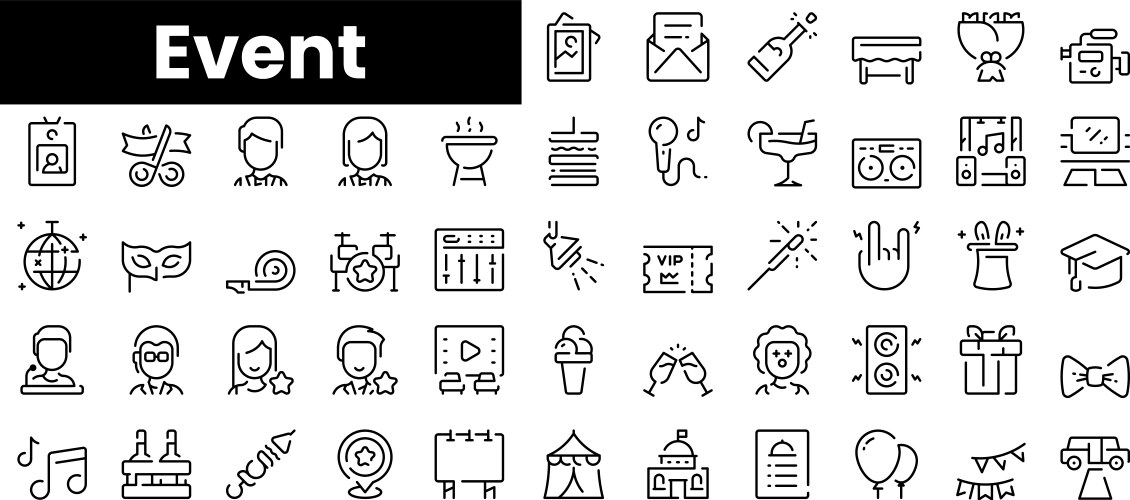 Set of outline event icons minimalist thin linear vector image