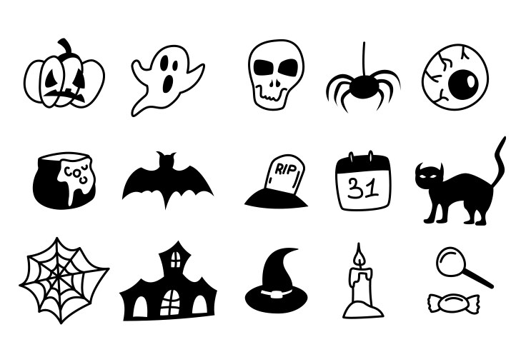 Halloween hand drawn line icons on white vector image