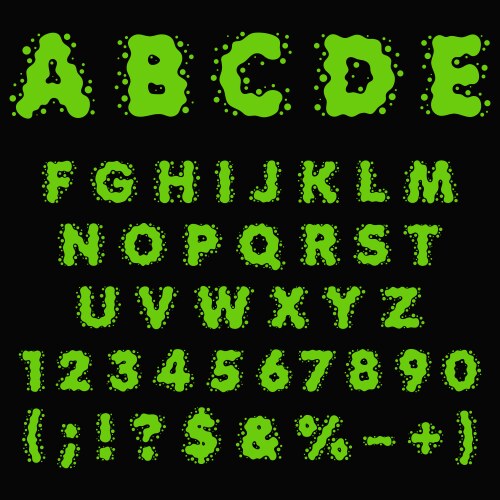 Alphabet letters numbers made green slime vector image