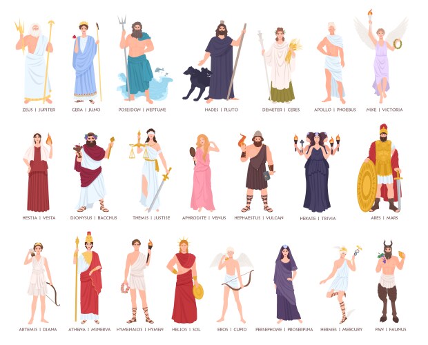 Collection of olympic gods and goddesses from vector image