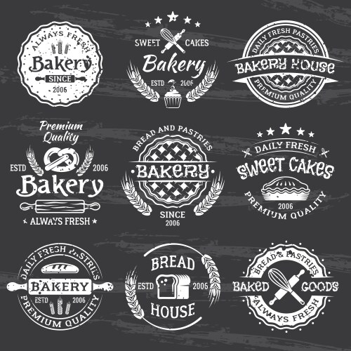 bakery and pastries vintage white emblems vector image