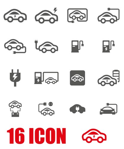 Grey electric car icon set vector image