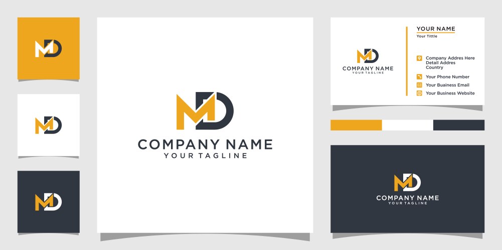 Md or dm letter logo design with business card vector image