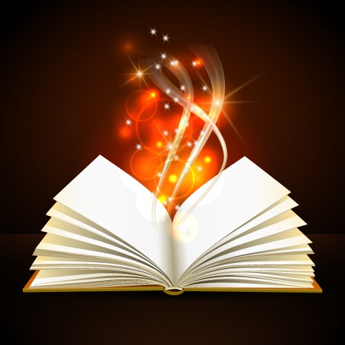 Open book with mystic bright light vector image