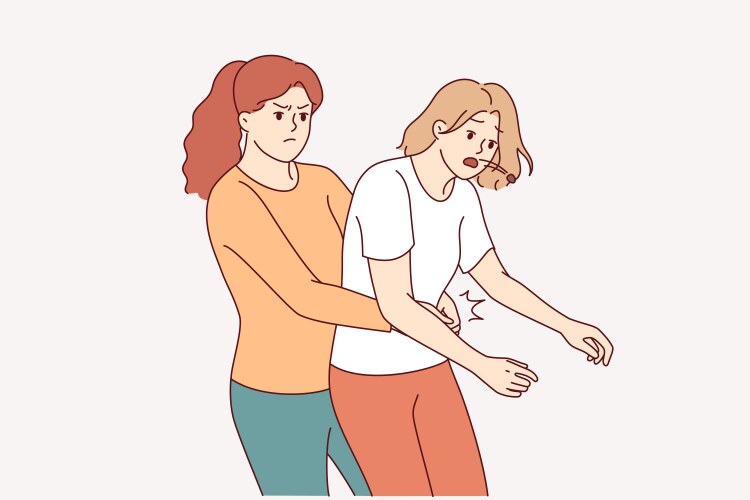 Heimlich technique is demonstrated by woman saving vector image