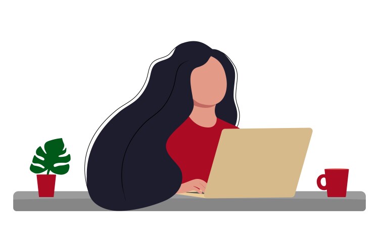 Woman working on a laptop in the office vector image