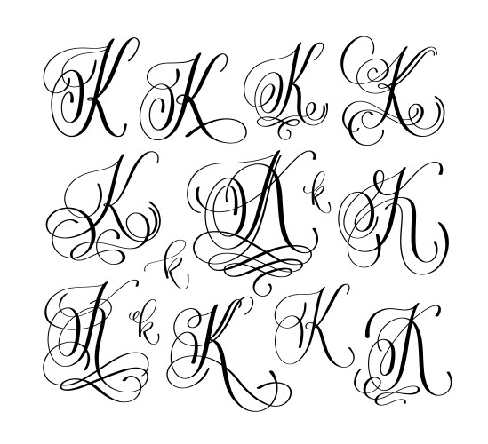 Calligraphy lettering script font k set han vector image