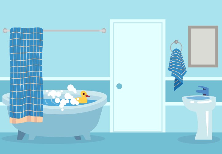 Cartoon bath cute white hot shower and bathtub vector image