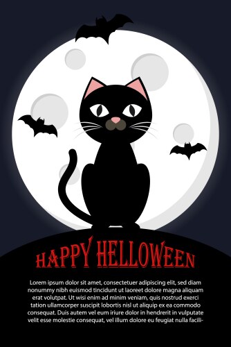 Cat sits against full moon happy halloween vector image