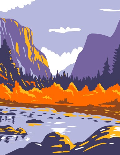 El capitan or cap during fall in yosemite vector image