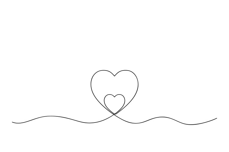 One continuous line two hearts inside vector image