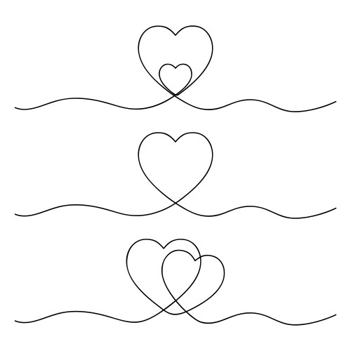 Set hearts drawn in one continuous line vector image