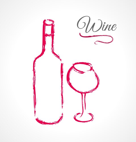 Bottle and glass of wine in ink grunge technique vector image