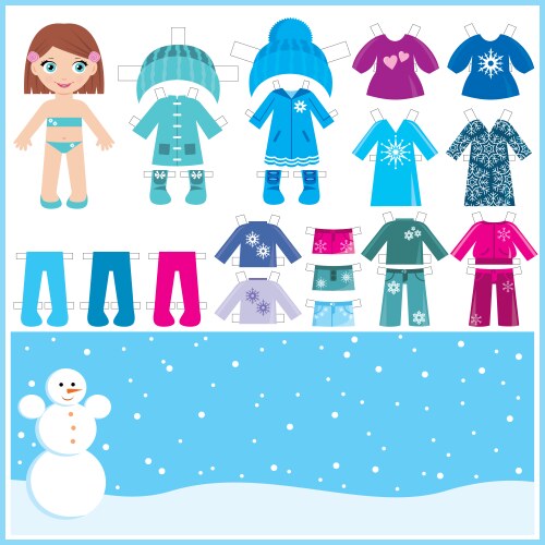 Paper doll with a set of winter clothes vector image