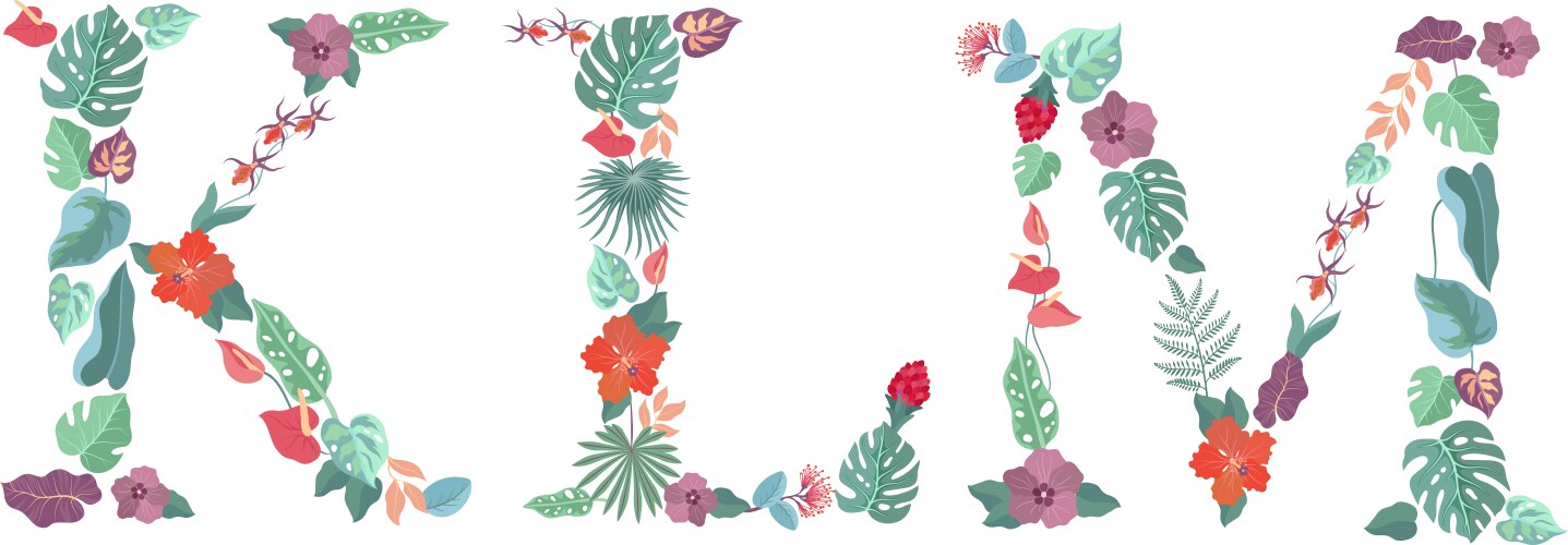 Collection with 3 letter of floral alphabet - k l vector image