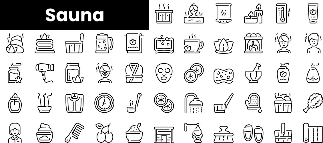 Set of outline sauna icons minimalist thin linear vector image