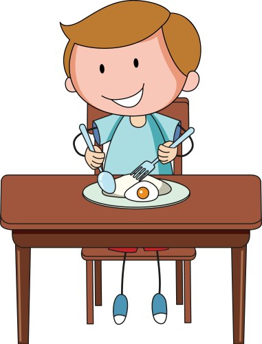 A boy having breakfast doodle cartoon character vector image