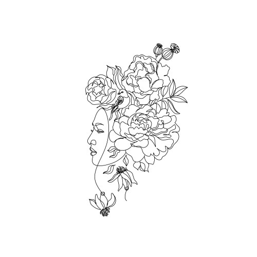 Abstract face with flowers one line vector image