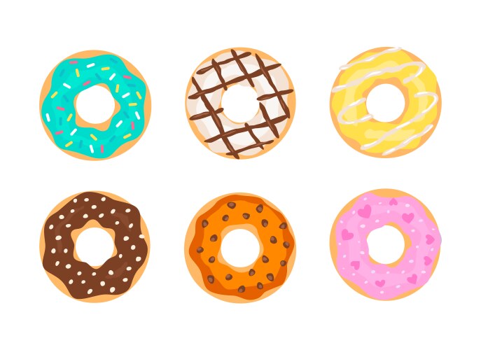 Set of cartoon colorful donuts top view doughnuts vector image