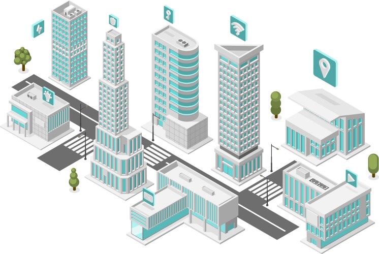 isometric smart city digital suburb with free vector image