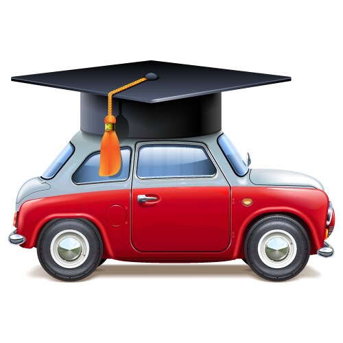 Red car with square academic cap vector image