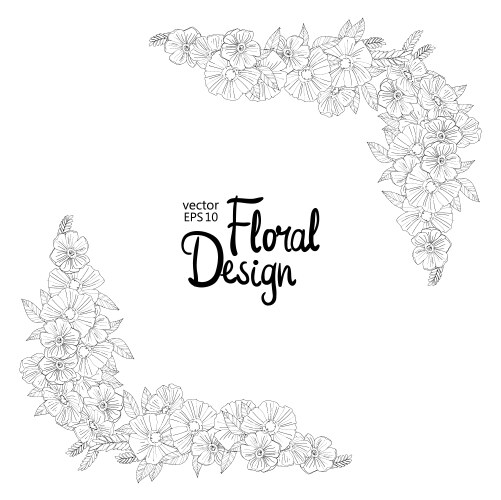 Floral border made with sketchy flowers vector image