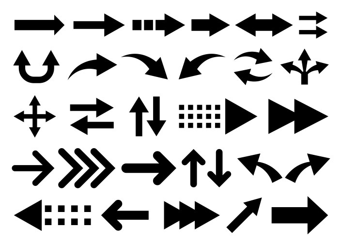 Set arrow shapes isolated on white vector image