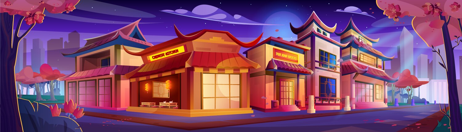 Night china town street in modern city vector image