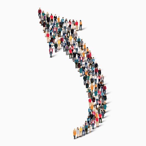 Crowd people shape arrow direction vector image