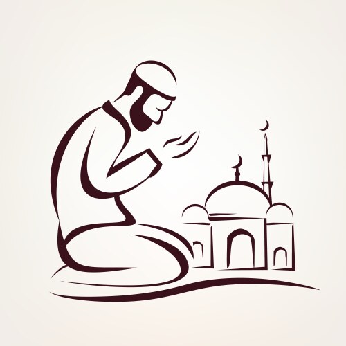 Muslim prayer outlined sketch vector image