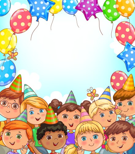 Blank holiday banner with balloons and funny kids vector image