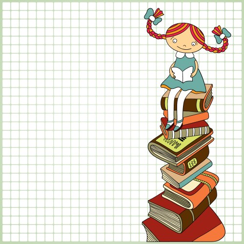 Schoolgirl sitting on the heap of books vector image