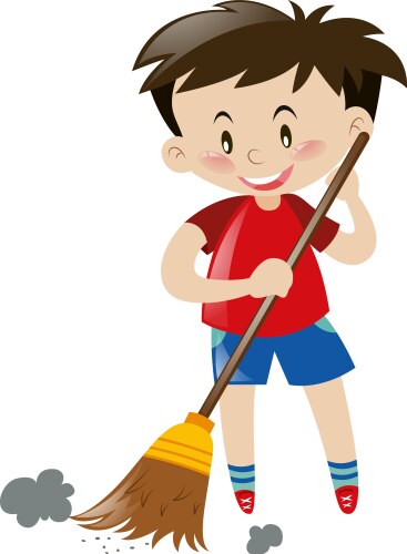 Boy sweeping floor with broom vector image