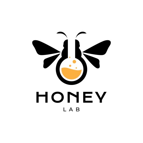 Science laboratory glass honey bee flying logo vector image