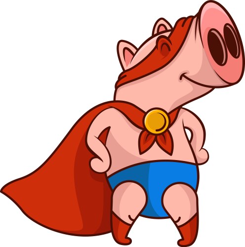 Funny pig superhero standing in heroic posture vector image