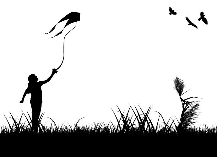 Kids flying kite vector image