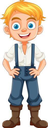 Happy smiley boy in farmer overalls cartoon vector image