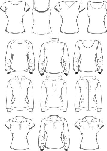 Collection of women clothes outline templates vector image