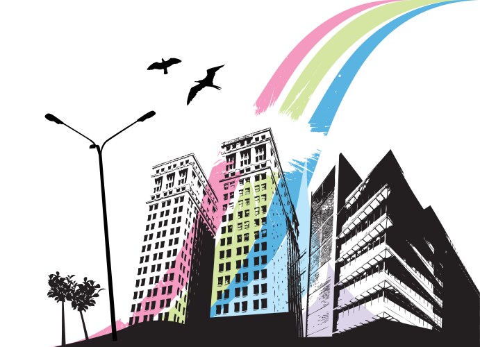 rainbow city vector image