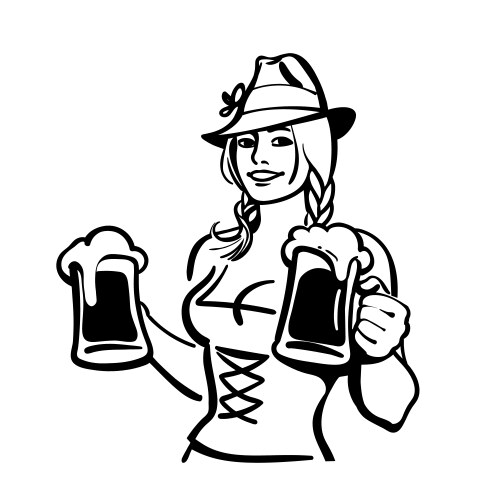 sketch of beautiful bavarian girl holding two mugs vector image