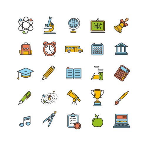 School outline color icon set vector image