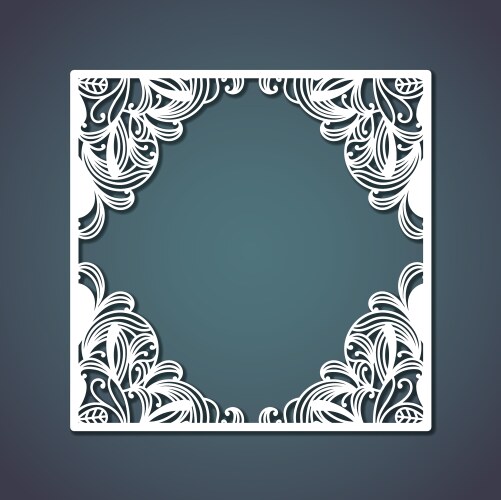 Laser cutting of square frame with floral vector image