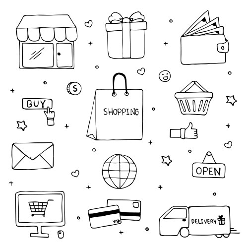 Hand drawn of shopping doodle art design vector image