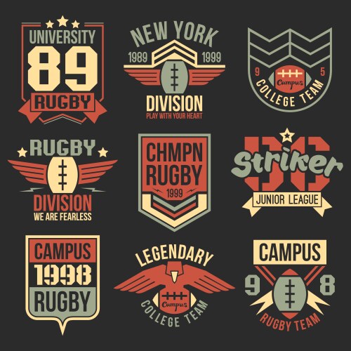 college rugby team emblems vector image